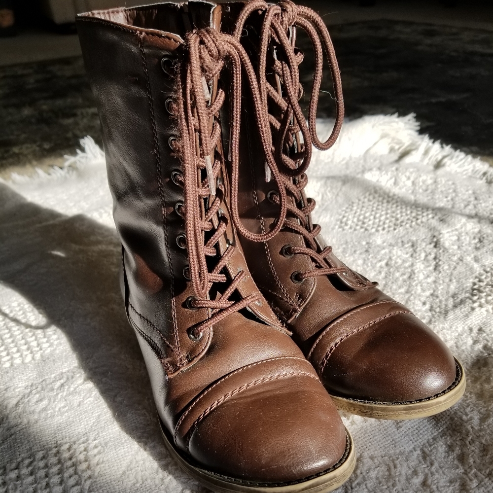 Charlotte Russe Brown Lace Up Combat Boots